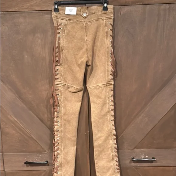 Boutique Tan Flare Pants with Lace-Up Detail - Picture 11 of 13